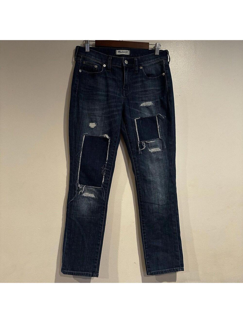 Madewell Denim Blue Jeans Size 27 Slim Joy Jeans Distressed Patched Nice Stretch